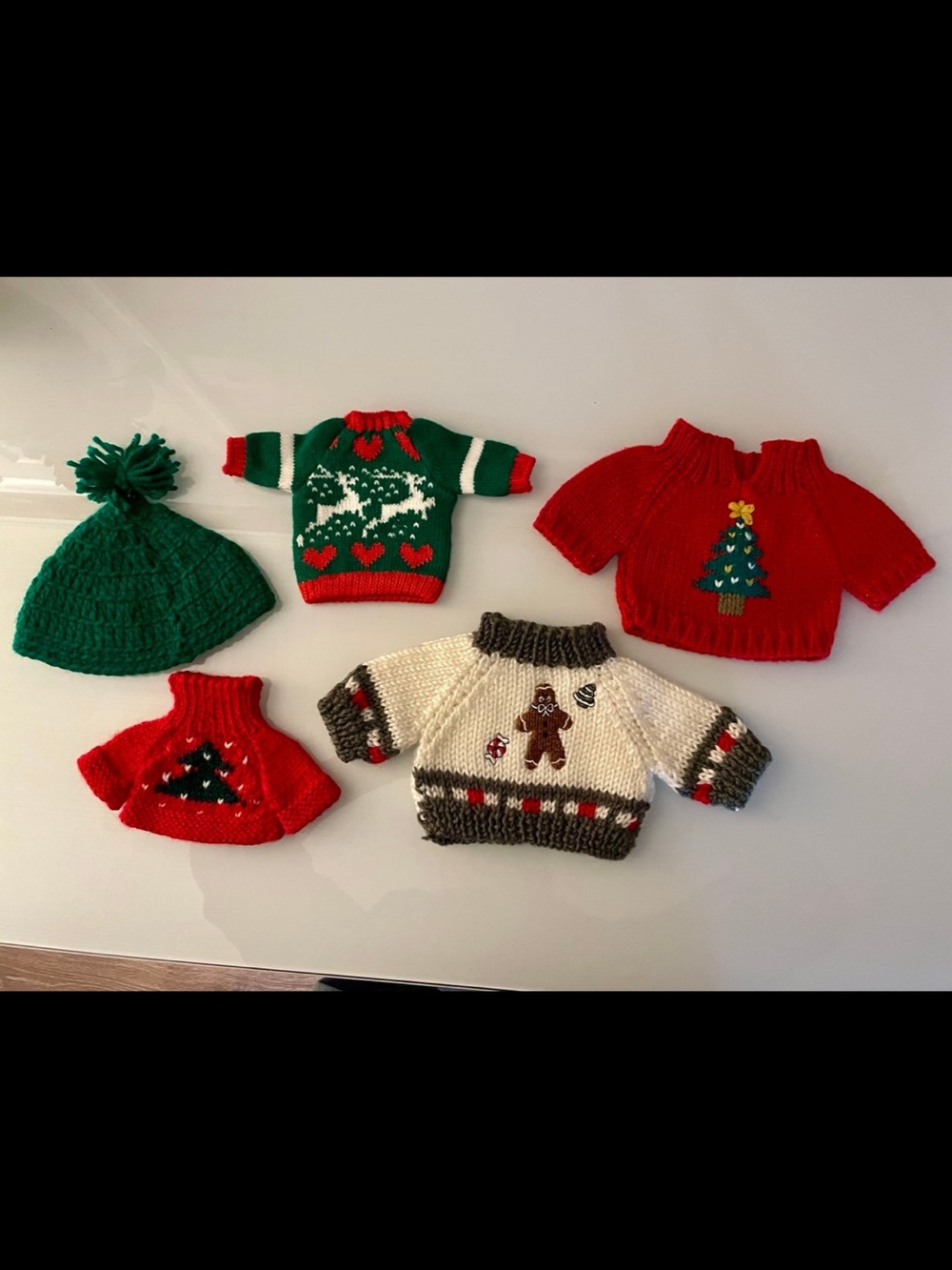 5 pc Small Crochet Christmas Sweaters and Hat